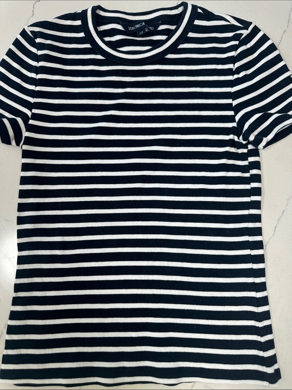Veronica Beard Navy and White Striped Short Sleeve Tee